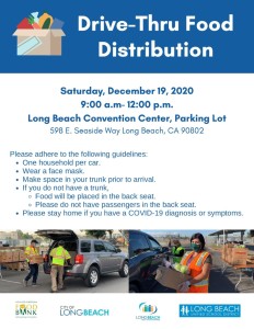 Free Food Distribution for Community at Long Beach Convention Center Saturday December 19, 2020, 9 am-12 noon.