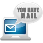 "You have mail" blue and gray text on white image w computer showing e-mail image.