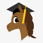Horse head shot clipart image w a mortar board graduation hat